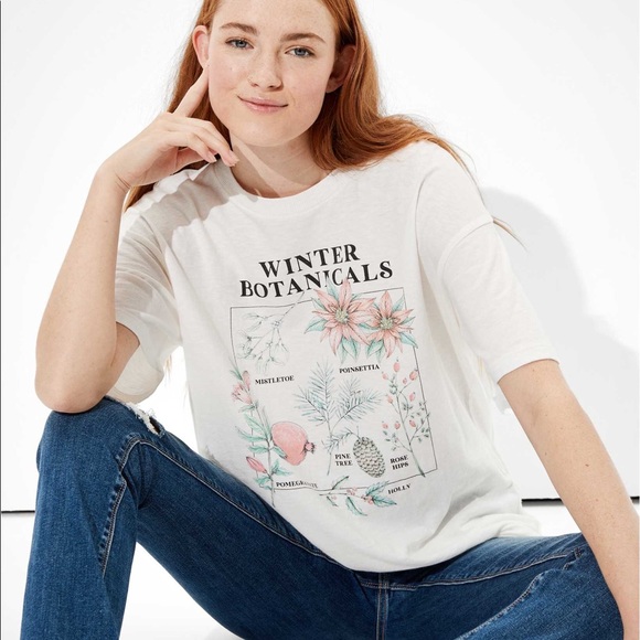 American Eagle Outfitters Tops - AE Oversized Winter Botanicals Shirt